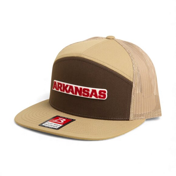 Arkansas Razorbacks ARKANSAS Red 3D Snapback Seven-Panel Trucker Hat- Brown/ Tan - Picture 2 of 3